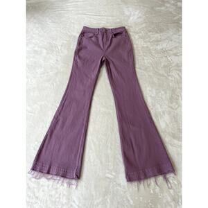 IDYLLWIND Pink Wide Flare Women's High Rise Jeans Raw Hem Size 4W 32L